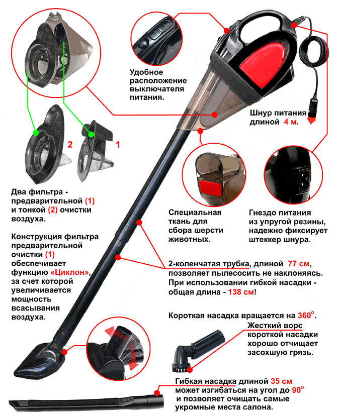 Автомобильный пылесос AL-6049 с технологией «Сyclone»