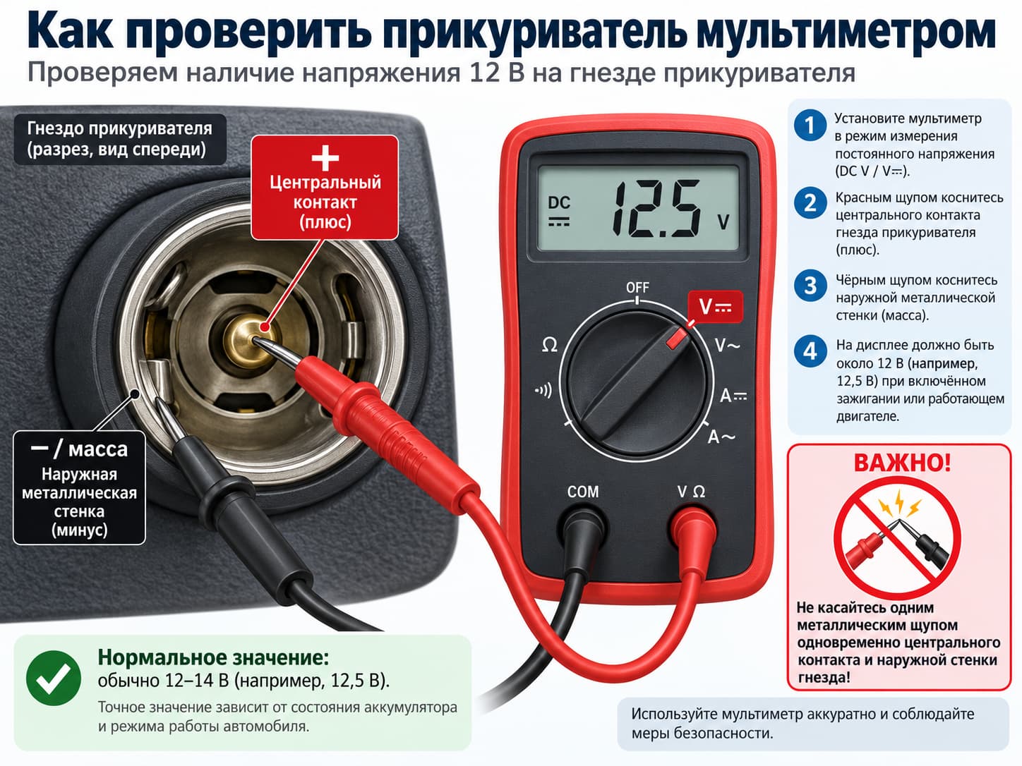 Как проверить прикуриватель мультиметром