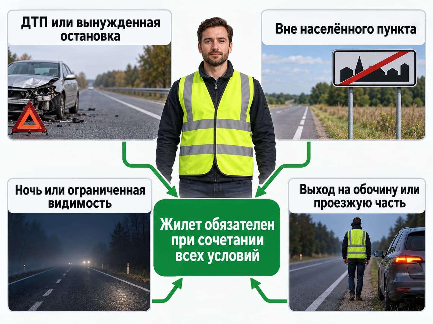Условия обязательного применения светоотражающего жилета по ПДД